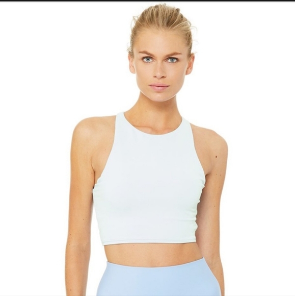 Alo yoga movement sports bra crop top seaglass marine mint lace up small - Picture 2 of 8